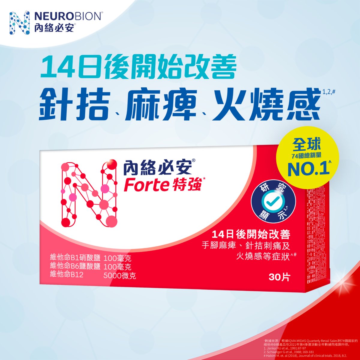 Neurobion 30 tablets Neurobion - Vitamin B complex - B1, B6, B12 (repair damaged nerve lines, relieve back pain, shoulder, neck and arm pain, numbness in the hands and feet, and tingling sensation)