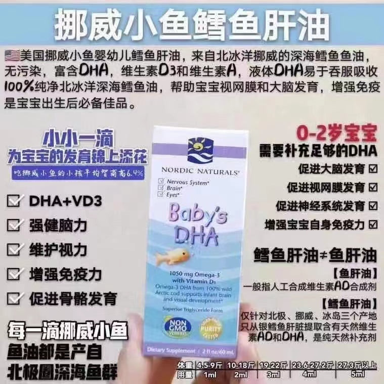 Nordic Naturals 娜威小魚嬰幼兒鱈魚肝油DHA+維生素D3 (2oz/60ml)