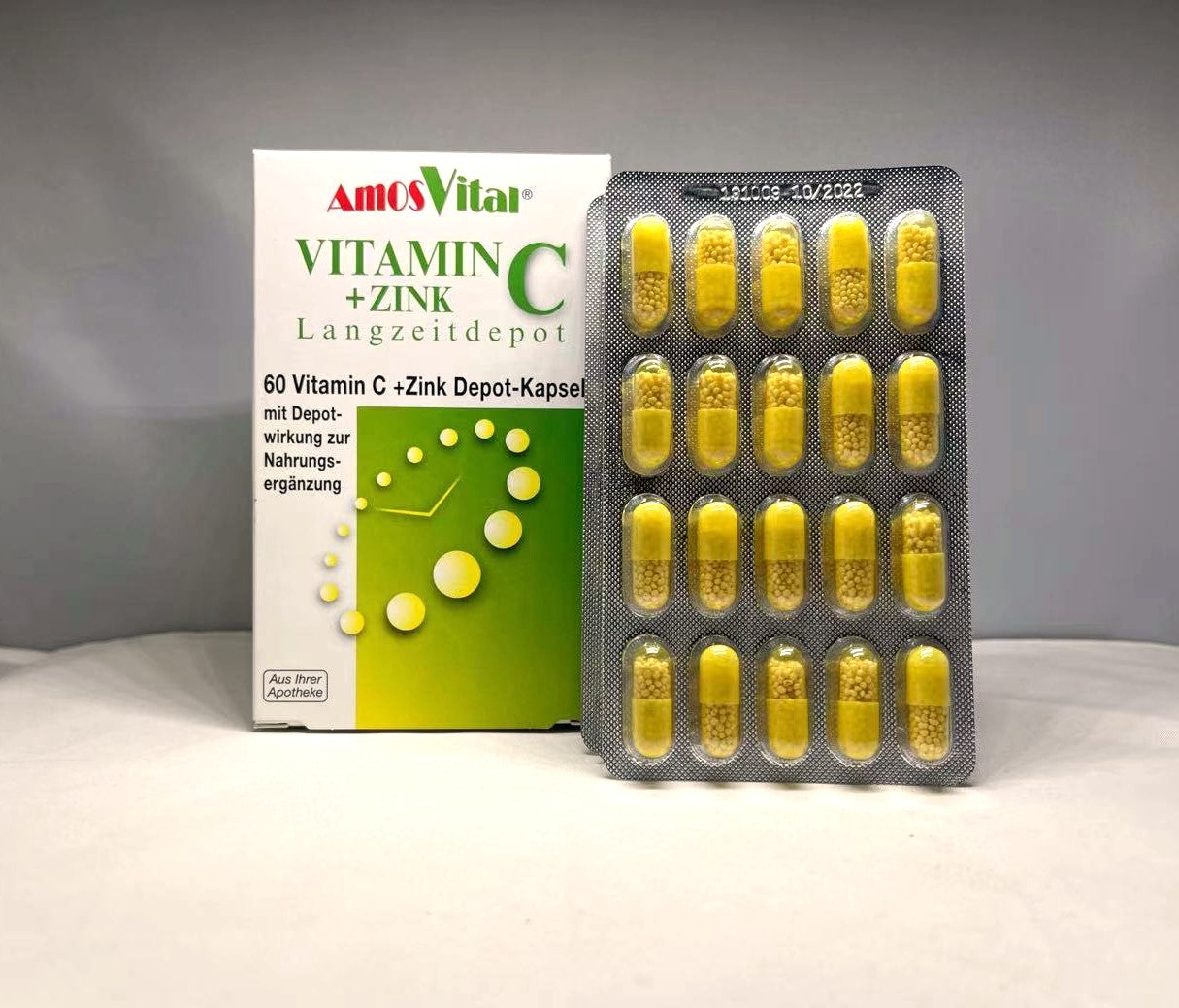 AmosVital Vitamin C + Zinc Nutrient Capsules 60 capsules/box provides 24-hour uninterrupted protection for the body, strengthens the immune system, fights against wind and cold, and maintains healthy nails, skin, hair and gums!