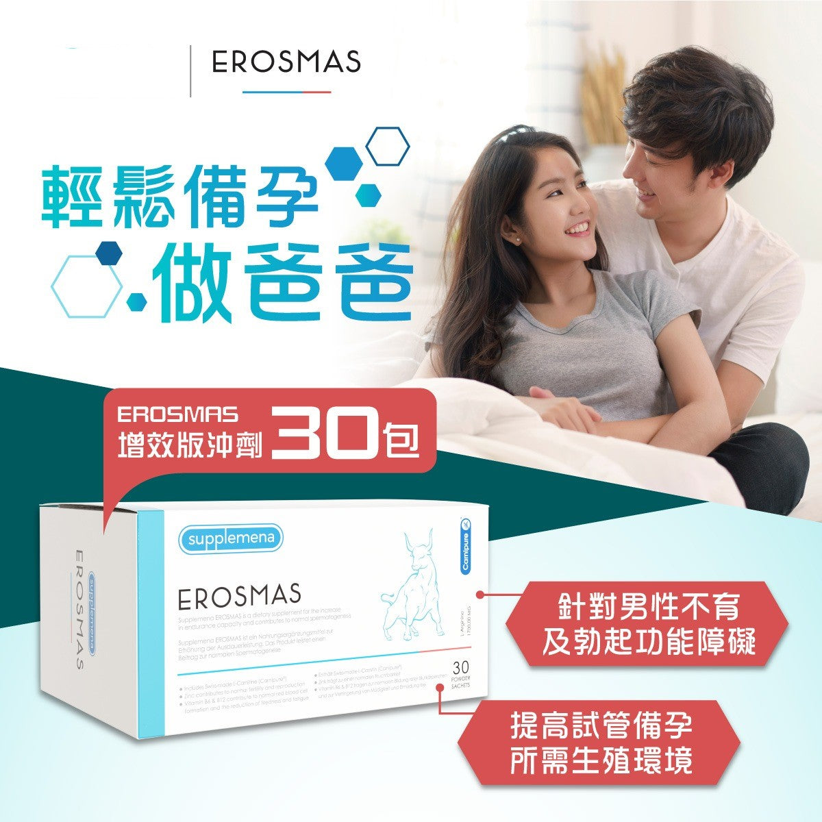 益精坚EROSMAS 德国制造男士备孕营养素30包提高精子质量生育机能