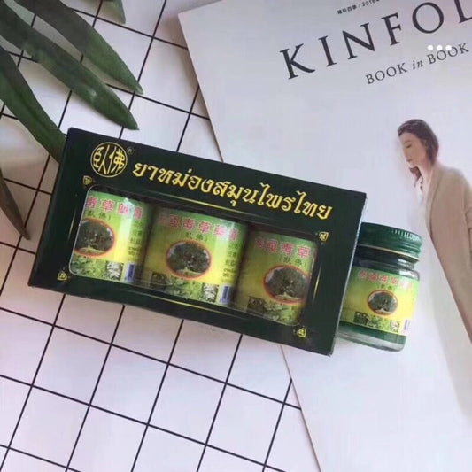 Thai Reclining Buddha Brand Green Grass Ointment 50g*3 Mosquito Repellent Mosquito Bites Skin Inflammation Allergies Apply for one minute to reduce swelling and itching can be used as massage cream to promote blood circulation and relieve fatigue