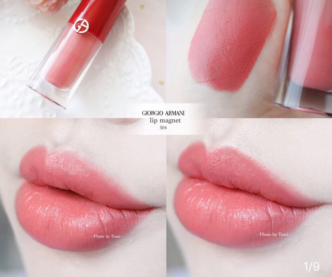 Armani Xiaopangding 504, bean paste coral powder is long-lasting, moist, non-stick cup, no fading ~ super pink and white